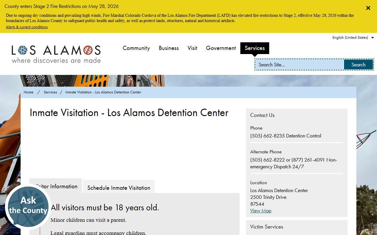 Los Alamos Detention Center inmate visitation rules